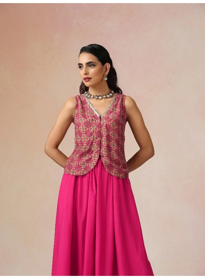 trueBrowns trueBrowns Pink Print Viscose Jacket Skirt Co-ord Set
