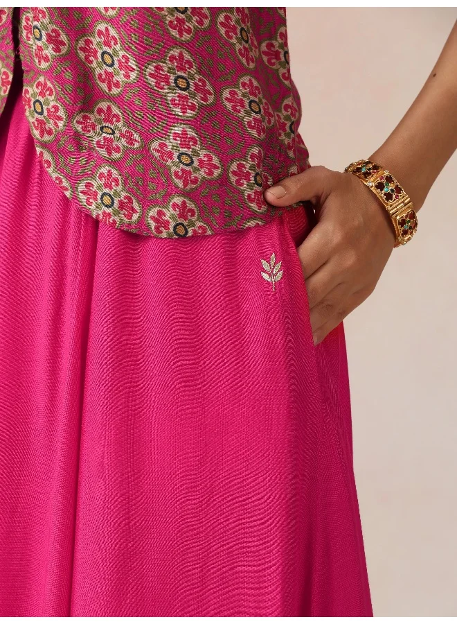trueBrowns trueBrowns Pink Print Viscose Jacket Skirt Co-ord Set