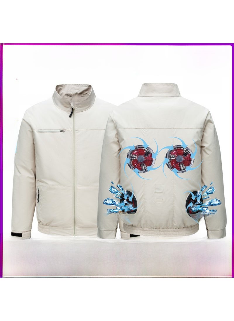 Cooling Fan Jacket Multi-Pocket Long-Sleeve for Men White four-hole clothes 