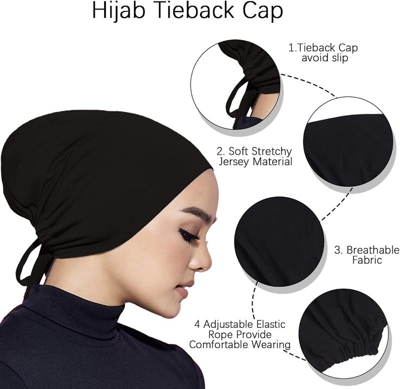 ASKIND 2 Pcs Adjustable Hijab, Undercap Under Scarf Hat Turban Beanie Cap Muslim Inner Cap Solid Color Hijab (Black and White) - Image 2