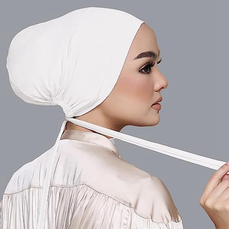 ASKIND 2 Pcs Adjustable Hijab, Undercap Under Scarf Hat Turban Beanie Cap Muslim Inner Cap Solid Color Hijab (Black and White) - Image 5