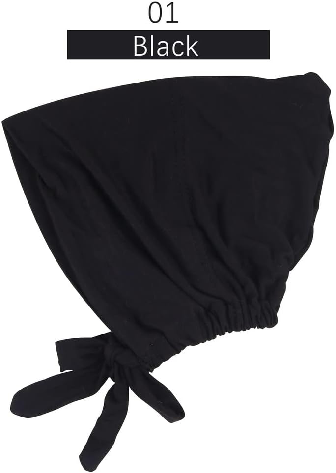 ASKIND 2 Pcs Adjustable Hijab, Undercap Under Scarf Hat Turban Beanie Cap Muslim Inner Cap Solid Color Hijab (Black and White) - Image 4