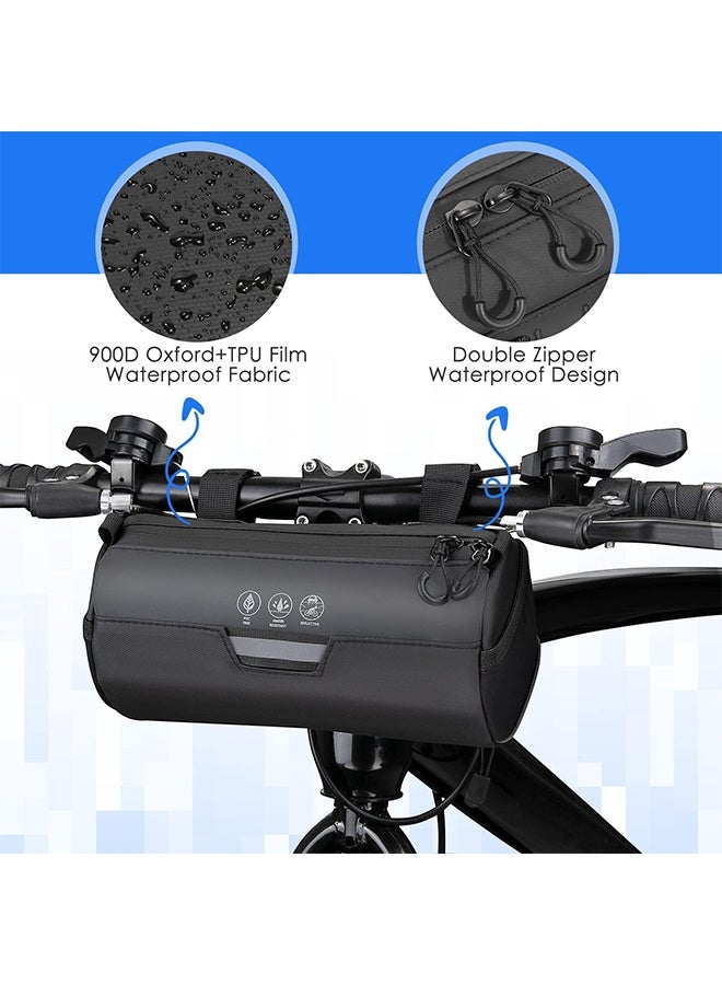 MVAQKLM  Bike Handlebar Bag Waterproof - Bicycle Handlebar Roll Bag with Large Reflective Area, Bike Front Pouch with Waterproof Zipper Shoulder Strap Removable Straps for Cycling (Cylinder, 2L) - Image 3