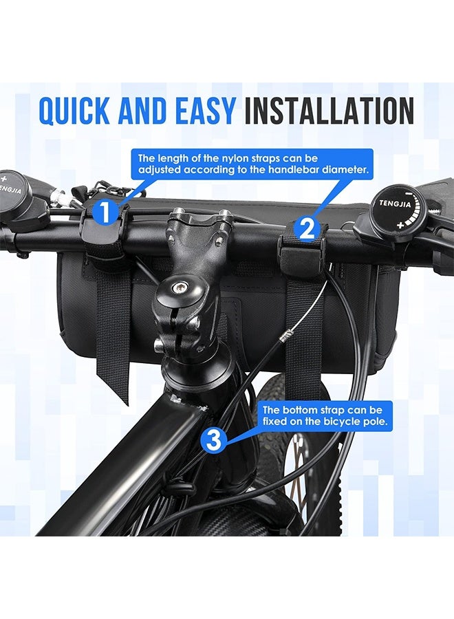 MVAQKLM  Bike Handlebar Bag Waterproof - Bicycle Handlebar Roll Bag with Large Reflective Area, Bike Front Pouch with Waterproof Zipper Shoulder Strap Removable Straps for Cycling (Cylinder, 2L) - Image 4