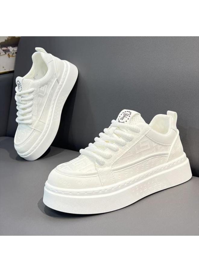 European Men's Shoes Winter  New Trendy Versatile Casual Sneakers Thick-soled Height-increasing Sports Hong Kong Style White Shoes