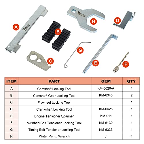 Yuesstloo طقم أدوات قفل توقيت محاذاة عمود الكامات 9 قطع مع مفتاح مضخة الماء، متوافق مع شيفروليه كروز أفيوا أورلاندو فوكستون أوبل أسترا مرفيا فيكترا زافيرا ألفا روميو فيات 16V 1.4 1.6 1.8 - Image 3