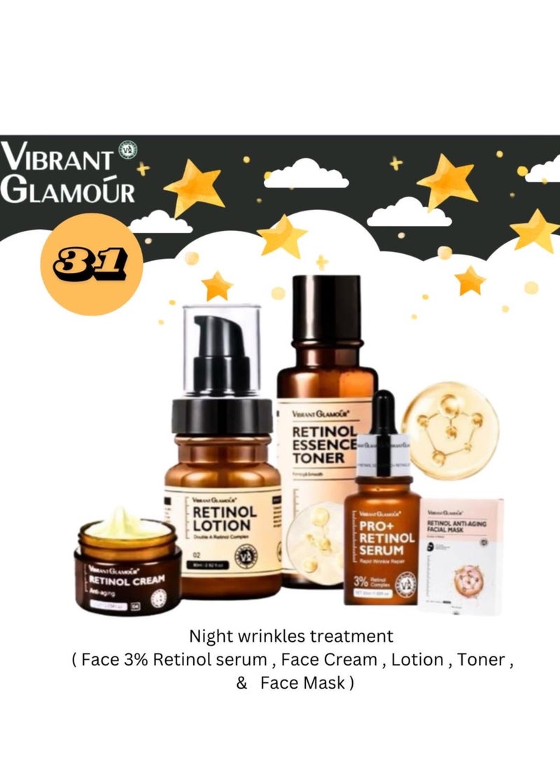 Vibrant Glamour - Vibrant glamour Night wrinkles treatment (Face 3% Retinol serum, Face Cream, Lotion, Toner, & Face Mask) - Image 1