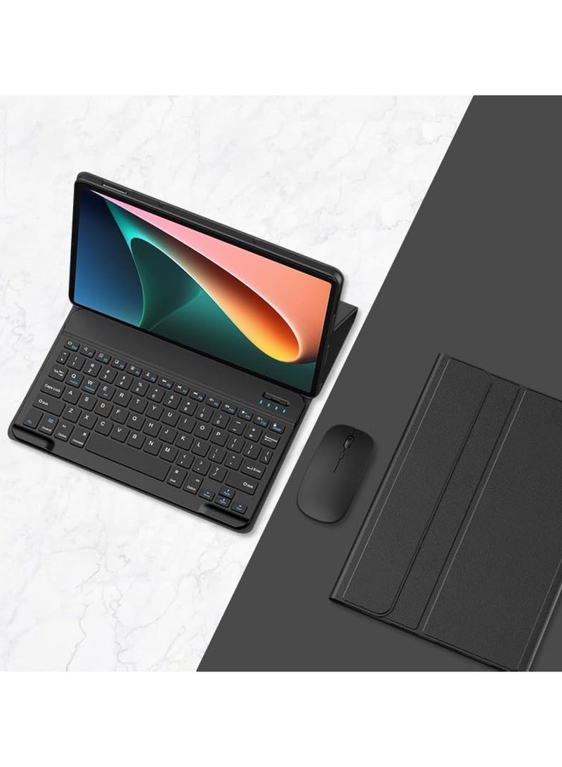 غلاف لوحة المفاتيح المتوافق مع Lenovo Tab P12 12.7-inch (2023) - يشمل فأرة، غلاف ناعم ذكي مع لوحة مفاتيح لاسلكية بلوتوث قابلة للفصل مُصمم خصيصًا لـ Lenovo Tab P12