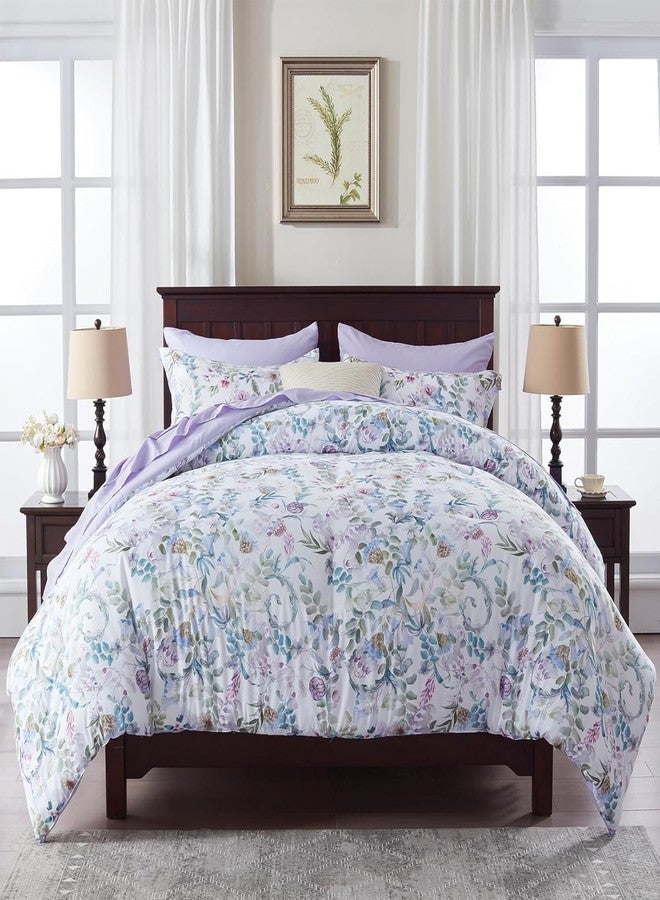 La Sheer Purple Queen Comforter Set 3 Piece,All Season Ultra Soft Lightweight Down Alternative Reversible Floral Bedding Set with Comforter,Pillow Shams - Image 1