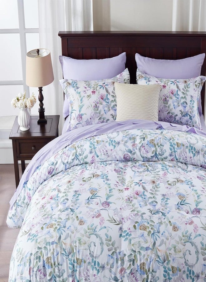 La Sheer Purple Queen Comforter Set 3 Piece,All Season Ultra Soft Lightweight Down Alternative Reversible Floral Bedding Set with Comforter,Pillow Shams - Image 2