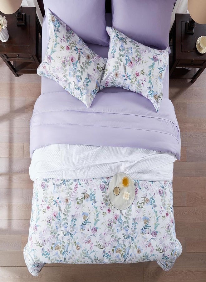La Sheer Purple Queen Comforter Set 3 Piece,All Season Ultra Soft Lightweight Down Alternative Reversible Floral Bedding Set with Comforter,Pillow Shams - Image 4