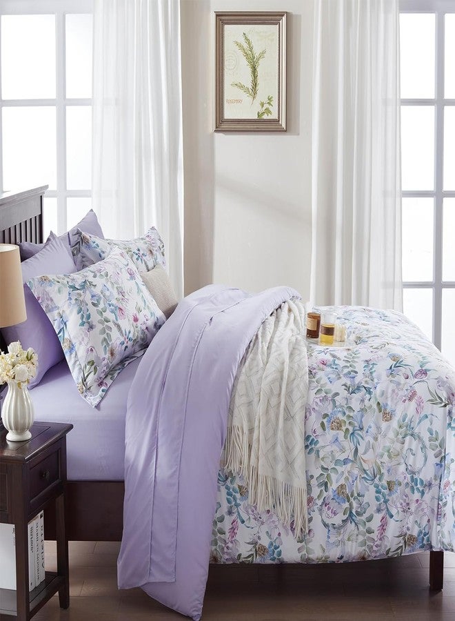 La Sheer Purple Queen Comforter Set 3 Piece,All Season Ultra Soft Lightweight Down Alternative Reversible Floral Bedding Set with Comforter,Pillow Shams - Image 3
