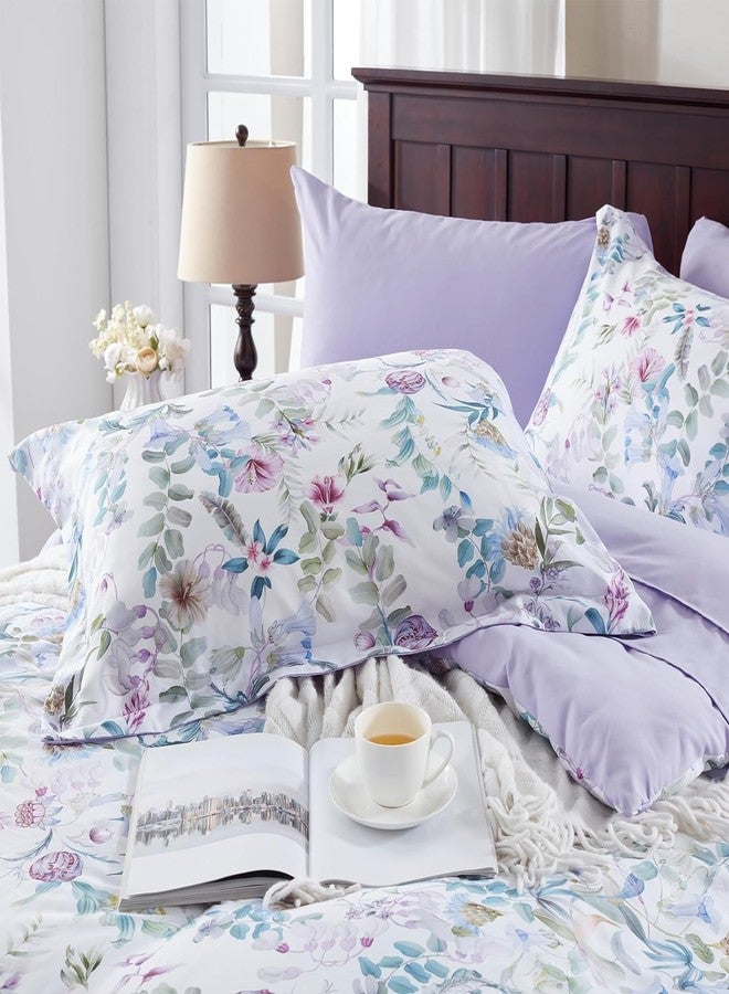 La Sheer Purple Queen Comforter Set 3 Piece,All Season Ultra Soft Lightweight Down Alternative Reversible Floral Bedding Set with Comforter,Pillow Shams - Image 5