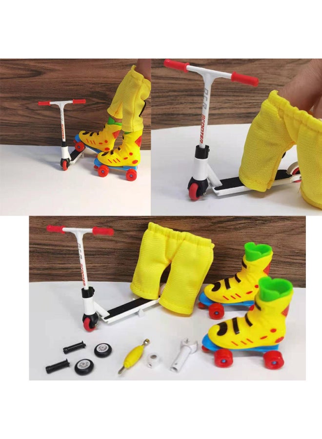 Finger Alloy Scooter Skates Pants Tools Suit Toy Finger Scooter Bike-Color:【SP-2】alloy Scooter White + Yellow Ice Shoes + Yellow Pants + Tools - Image 2