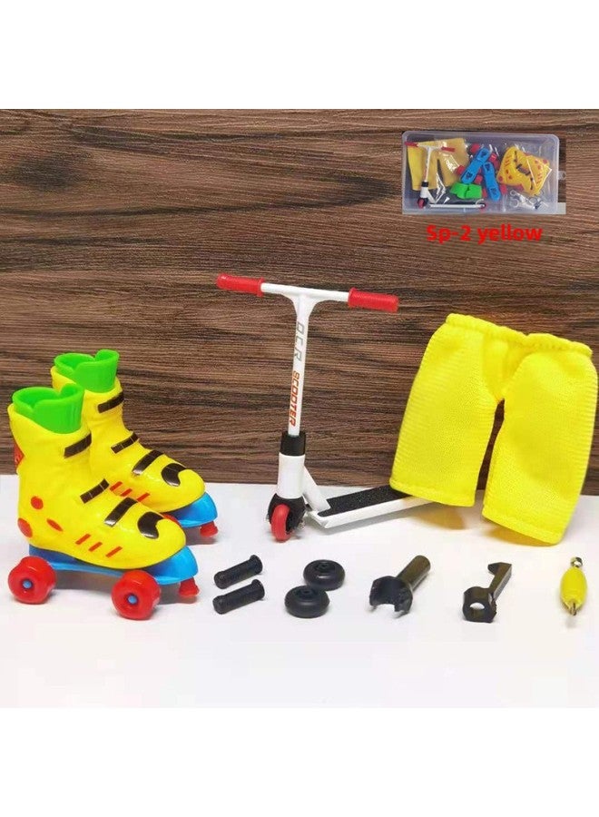Finger Alloy Scooter Skates Pants Tools Suit Toy Finger Scooter Bike-Color:【SP-2】alloy Scooter White + Yellow Ice Shoes + Yellow Pants + Tools - Image 1