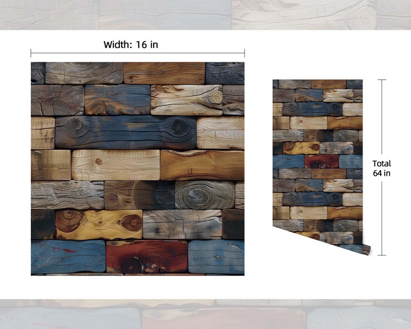 FLFK Faux Wood Bricks Wallpaper Peel and Stick Wood Grain Wall Paper for Living Room Bedroom Kitchen Office Apartment Decor 16"x64" - Image 2