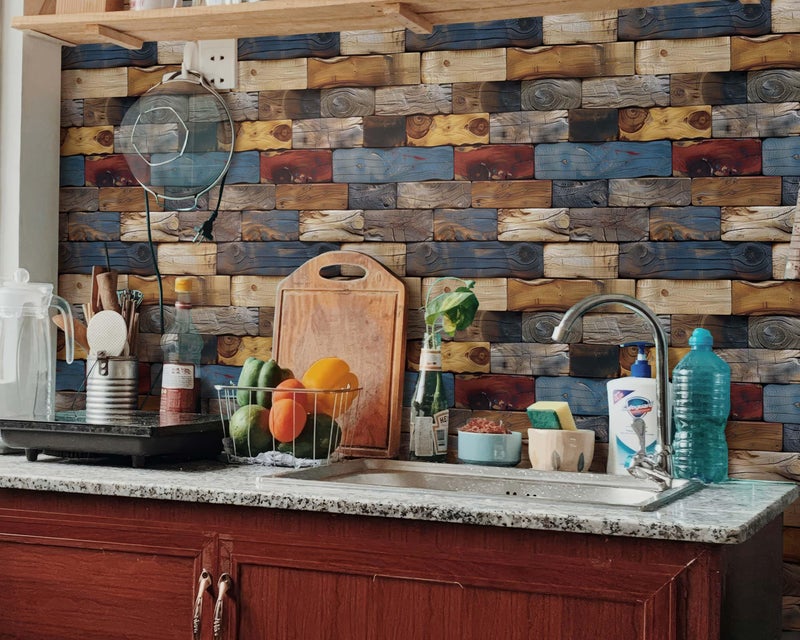 FLFK Faux Wood Bricks Wallpaper Peel and Stick Wood Grain Wall Paper for Living Room Bedroom Kitchen Office Apartment Decor 16"x64" - Image 4