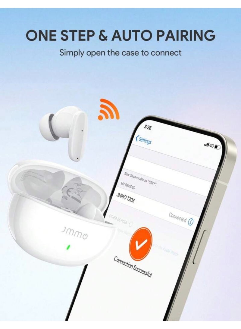 جممو سماعات أذن لاسلكية بصوت جهير قوي، صوت ممتاز، مقاومة للعرق، خفيفة الوزن، تقنية 5.3، اقتران تلقائي، وقت تشغيل طويل، ميكروفون بتقنية إلغاء الضوضاء ENC - Image 4