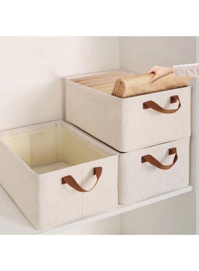 Foldable Fabric Storage Organizer with Reinforced Cardboard Structure & Side Handles – Stackable Linen Storage Box for Clothes, Laundry, Kids Toys, Towels, Books & Household Accessories, Multi-Purpose Closet Shelf Storage Bin for Bedroom, Nursery, Living Room & Wardrobe 42*19 Cm - Image 4