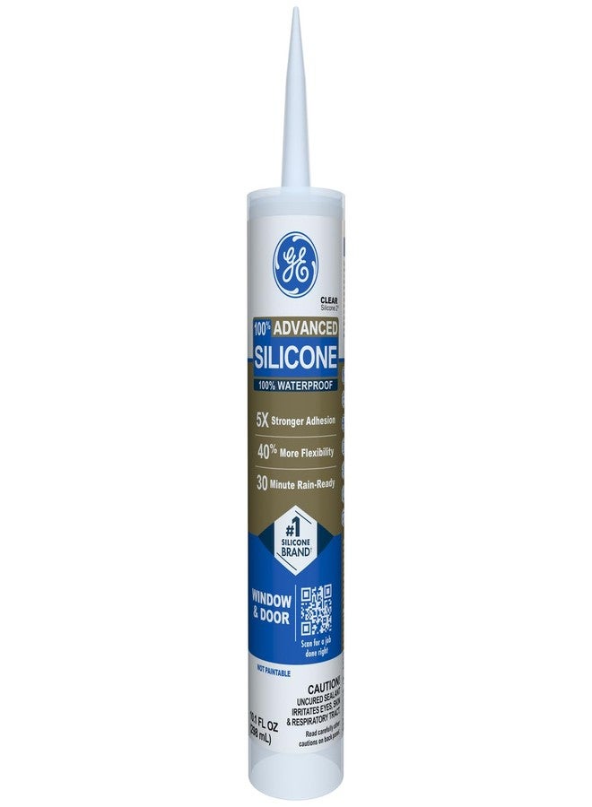 GE Advanced Silicone Caulk for Window & Door - 100% Waterproof Silicone Sealant, 5X Stronger Adhesion, Shrink & Crack Proof - 10 oz Cartridge, Clear, Pack of 1 - Image 1
