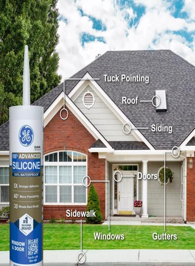 GE Advanced Silicone Caulk for Window & Door - 100% Waterproof Silicone Sealant, 5X Stronger Adhesion, Shrink & Crack Proof - 10 oz Cartridge, Clear, Pack of 1 - Image 4