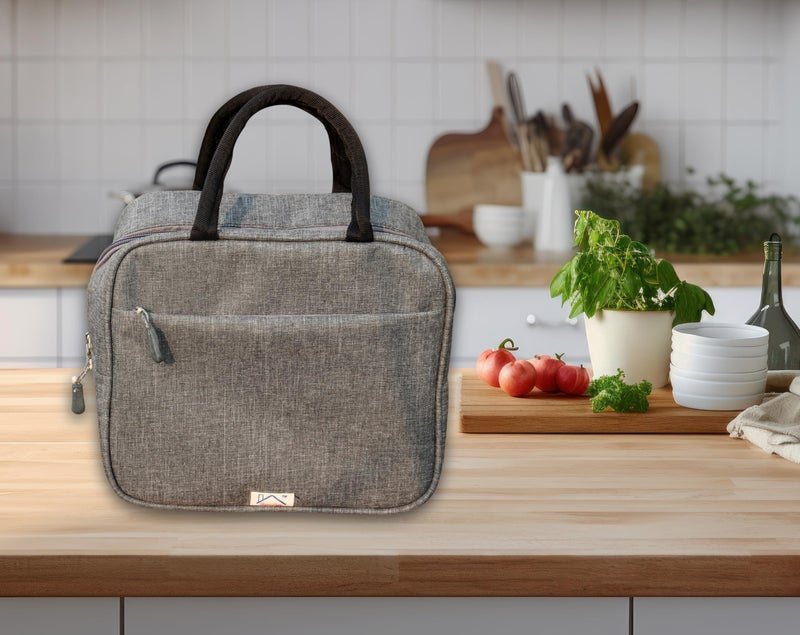 HOMECUTE Thermal Insulated Lunch Bag/Storage Bag/Large Tiffin Bag for Men,Women and Kids,Travel Lunch Pouch Food Storage Bag with Handle,Ideal for Office School College and Picnic (Round Gray) - Image 2