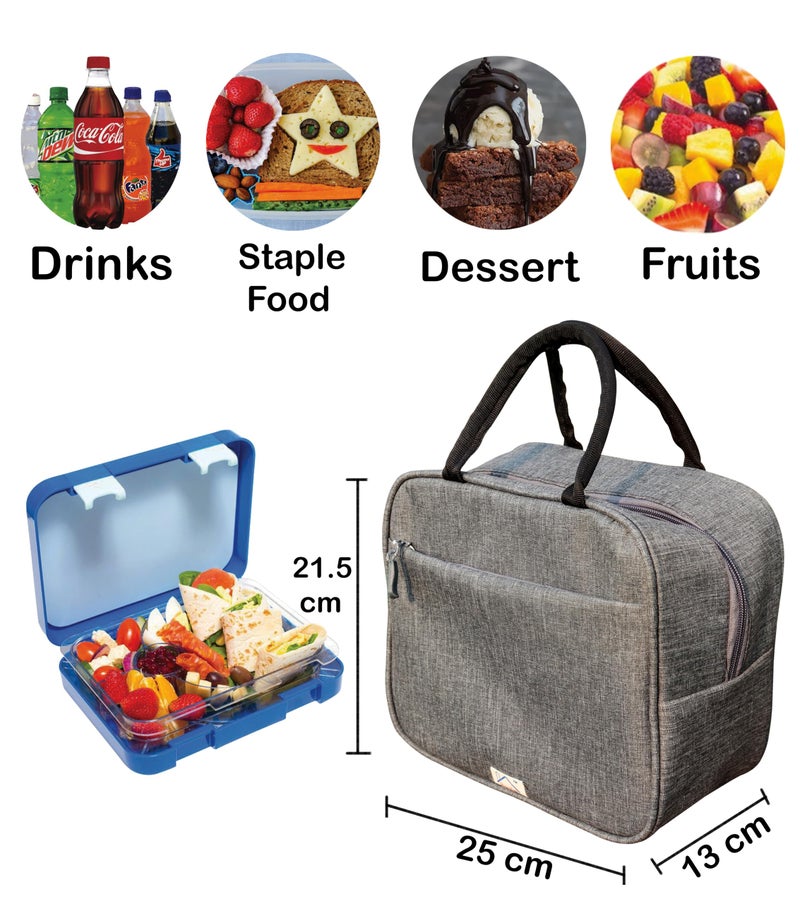 HOMECUTE Thermal Insulated Lunch Bag/Storage Bag/Large Tiffin Bag for Men,Women and Kids,Travel Lunch Pouch Food Storage Bag with Handle,Ideal for Office School College and Picnic (Round Gray) - Image 3