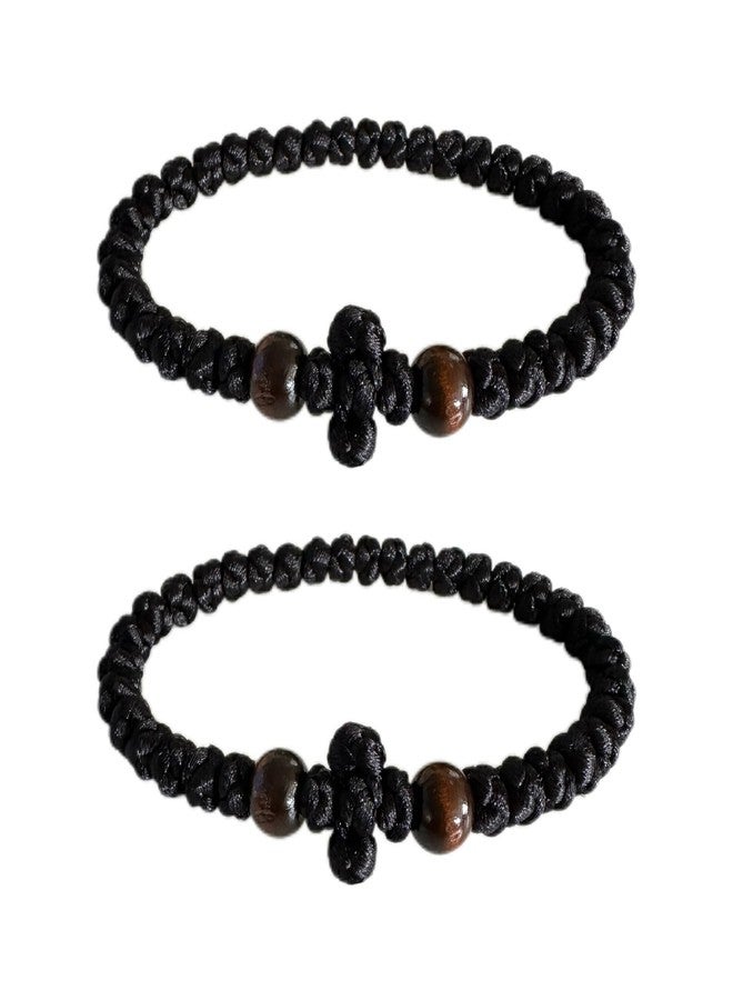 Bovemee Orthodox Prayer Rope Bracelet, 2-Pack Black Chotki Komboskini, Christian Prayer Beads with Cross (Black) - Image 1