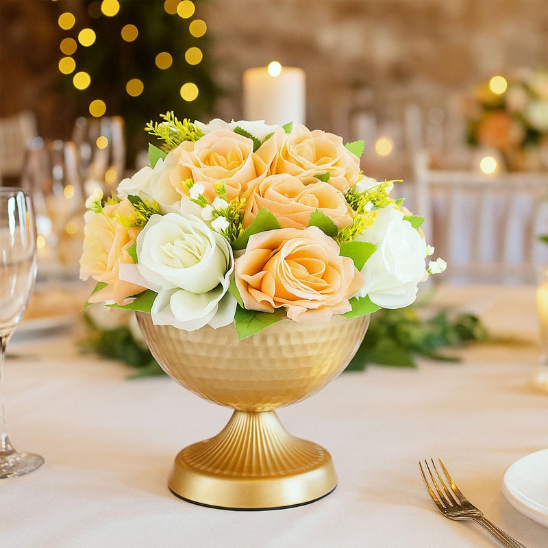 Yiyiring 12 Pcs Gold Urn Vases for Centerpieces 6 Inch Hammered Compote Bowl Vases Set for Wedding Vintage Metal Vase Table Decoration with Anti-Slip Mat for Christmas Anniversary Party - Image 5