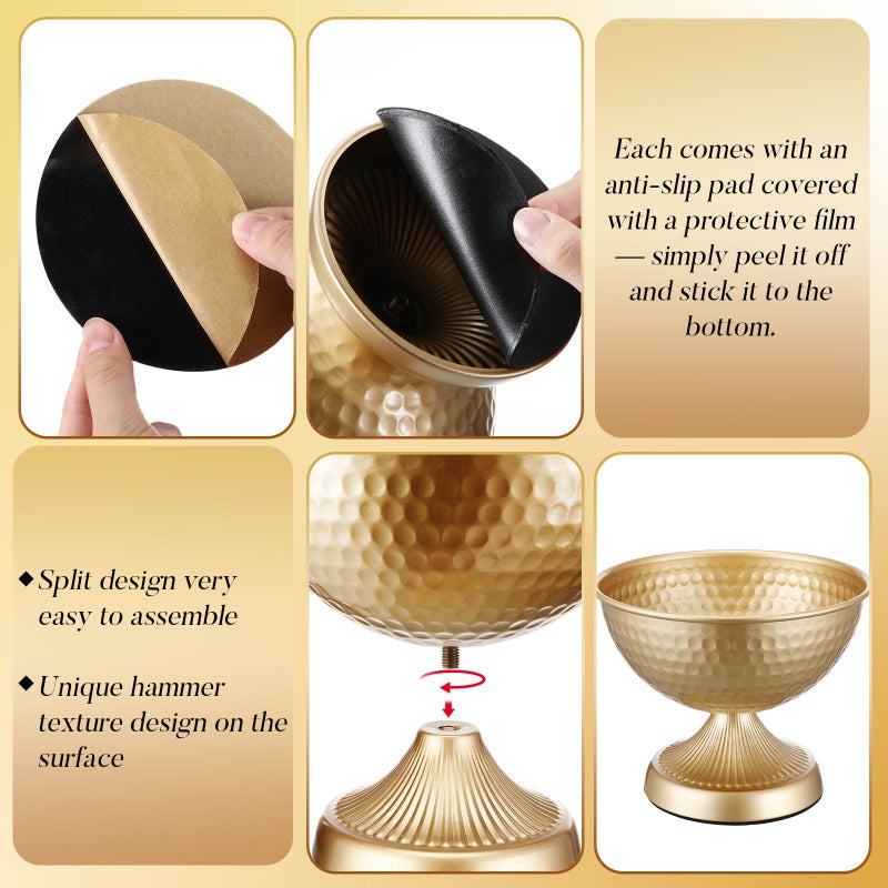 Yiyiring 12 Pcs Gold Urn Vases for Centerpieces 6 Inch Hammered Compote Bowl Vases Set for Wedding Vintage Metal Vase Table Decoration with Anti-Slip Mat for Christmas Anniversary Party - Image 3