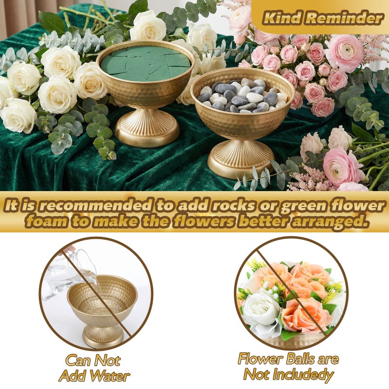Yiyiring 12 Pcs Gold Urn Vases for Centerpieces 6 Inch Hammered Compote Bowl Vases Set for Wedding Vintage Metal Vase Table Decoration with Anti-Slip Mat for Christmas Anniversary Party - Image 4