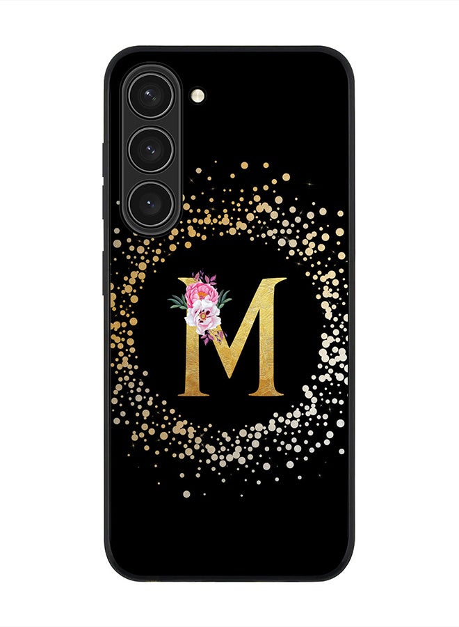 Stylizedd Rugged Black edge case for Samsung Galaxy S23+ 5G, Soft Flexible Phone case Custom Monogram Initial Letter Floral Pattern Alphabet - M (Black) - Image 1