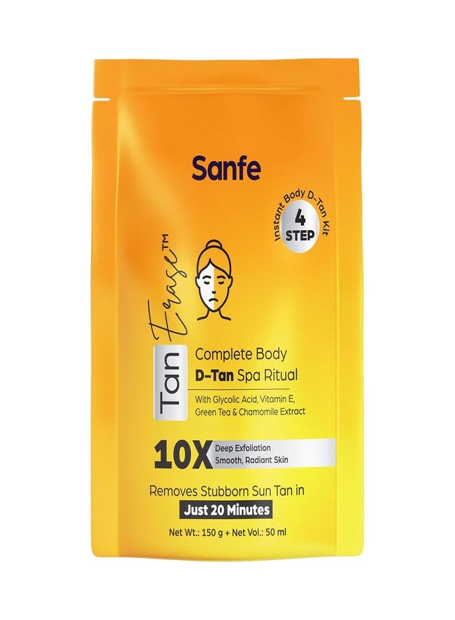 Sanfe Tan Erase Complete Body D-Tan Kit | 150gm + 50ml | 4-Step Body D-Tan Spa Ritual | Removes Stubborn Sun Tan in 20 Minutes | With Glycolic Acid, Vitamin E & Green Tea | Smooth, Radiant Skin - Image 1