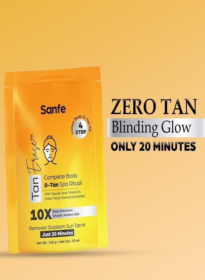 Sanfe Tan Erase Complete Body D-Tan Kit | 150gm + 50ml | 4-Step Body D-Tan Spa Ritual | Removes Stubborn Sun Tan in 20 Minutes | With Glycolic Acid, Vitamin E & Green Tea | Smooth, Radiant Skin - Image 2