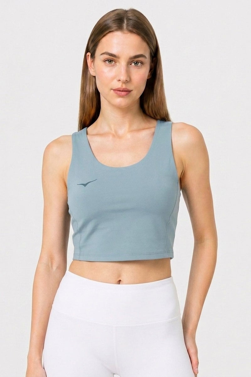 Hoka Women Brand Logo Padded Sports Bra, Light Blue - Image 1