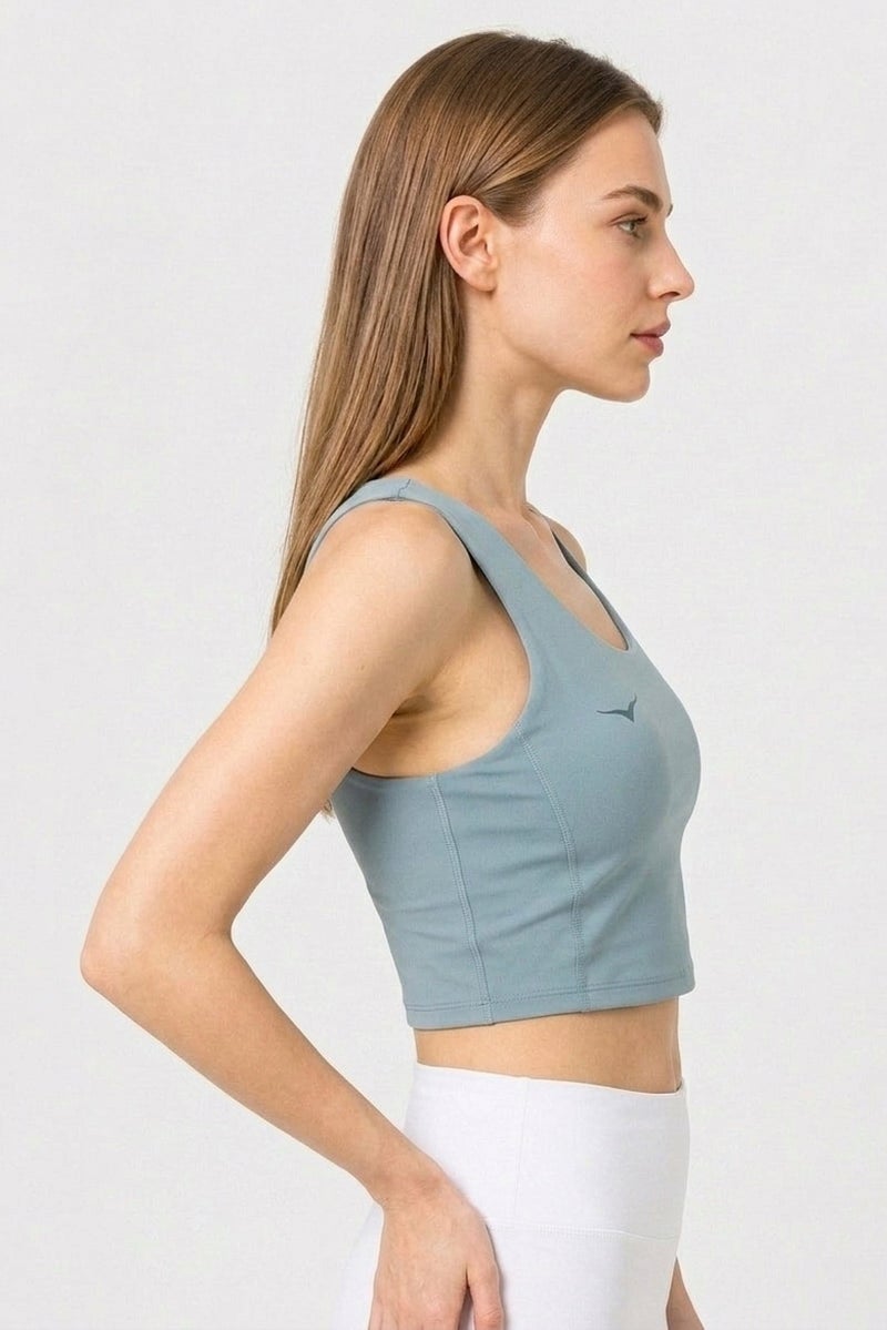 Hoka Women Brand Logo Padded Sports Bra, Light Blue - Image 5