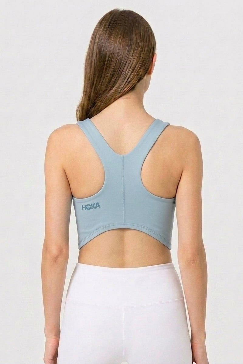Hoka Women Brand Logo Padded Sports Bra, Light Blue - Image 2