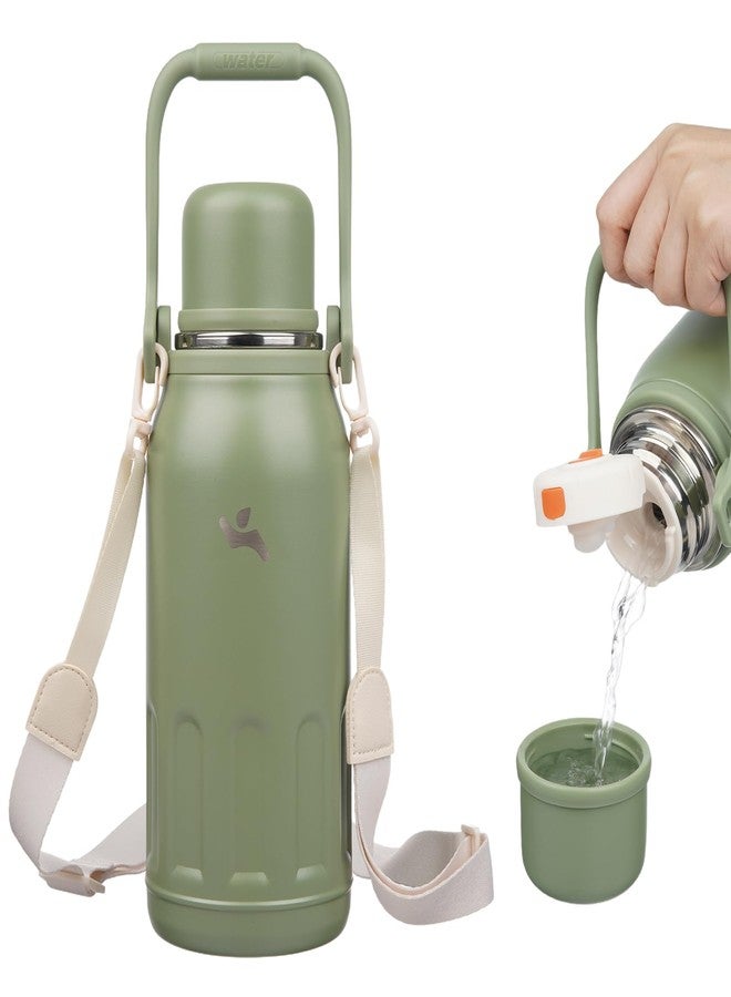 Konokyo Insulated Water Bottle with Handle and Strap,Vacuum Travel Tumbler with Cup Lid,Thermo Coffee Cup for Hot Cold Drinks 40 OZ,Army Green - Image 1
