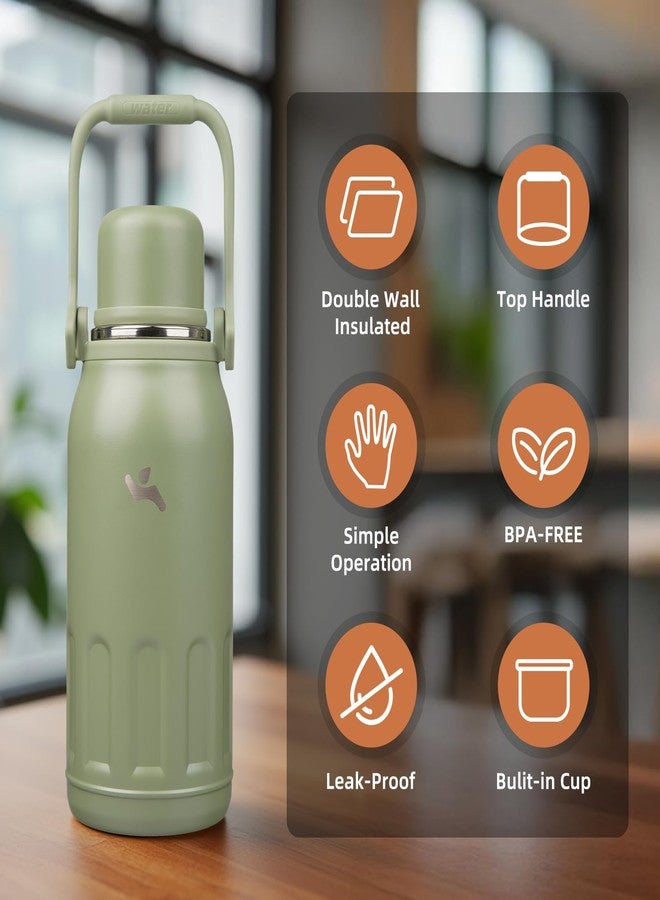 Konokyo Insulated Water Bottle with Handle and Strap,Vacuum Travel Tumbler with Cup Lid,Thermo Coffee Cup for Hot Cold Drinks 40 OZ,Army Green - Image 3