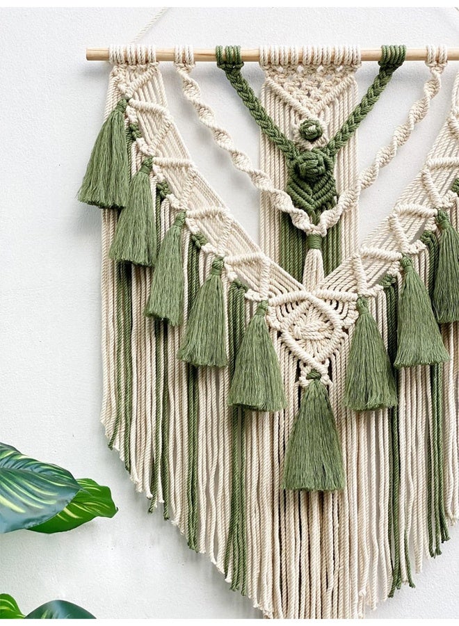 DUNISO Macrame Wall Hanging Art Woven Geometric Dorm Room Decoration，Macrame Wall Hanging Art Woven，Boho Home Decor Geometric Apartment Dorm Room Decoration (Green Tree of Life)  - Image 2