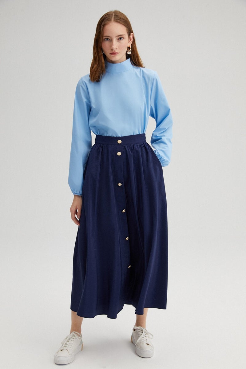 Touche Gold Buttoned Cupra Skirt  - Image 2