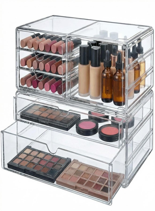 Jowgut Acrylic Makeup Organizer with 6 Drawers, 11" Stackable Office Desk Organizer Accessories, Clear Bathroom Storage Drawers for Makeup Palettes, Cosmetics, Vanity, Art Craft Supplies - Image 1