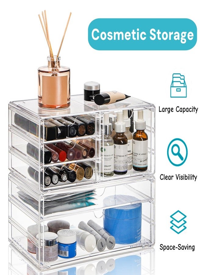 Jowgut Acrylic Makeup Organizer with 6 Drawers, 11" Stackable Office Desk Organizer Accessories, Clear Bathroom Storage Drawers for Makeup Palettes, Cosmetics, Vanity, Art Craft Supplies - Image 3