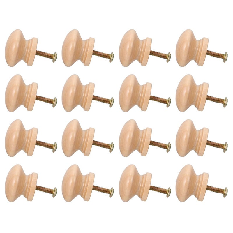 16Pcs Solid Wood Cabinet Knobs Round Drawer Pulls Single Hole Kitchen Wardrobe Handles - Image 2