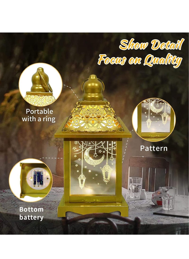 Yoawllty - Ramadan Lantern, Ramadan Decorations, Ramadan Lights with LED Candle, Warm White Decorative Lantern with Moon Star Light Pattern - Image 1