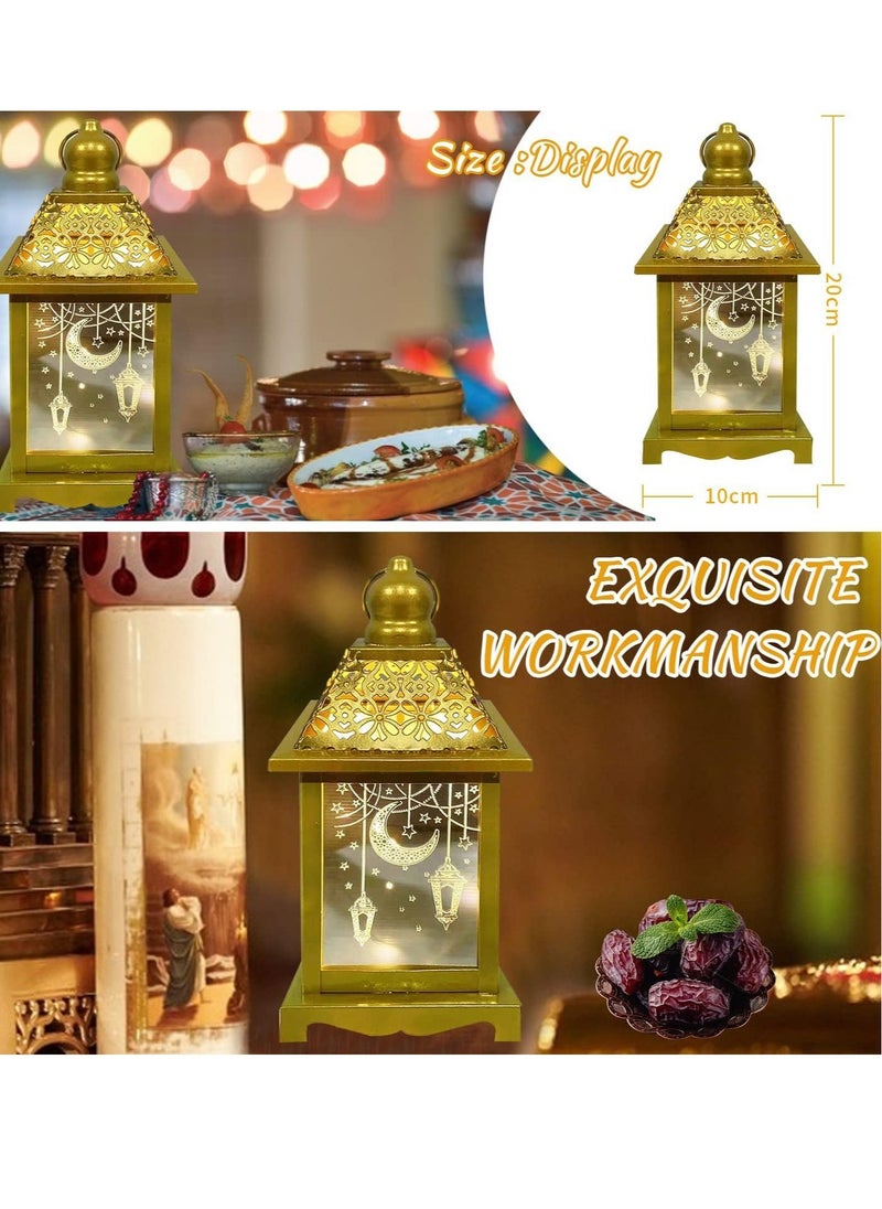 Yoawllty - Ramadan Lantern, Ramadan Decorations, Ramadan Lights with LED Candle, Warm White Decorative Lantern with Moon Star Light Pattern - Image 1