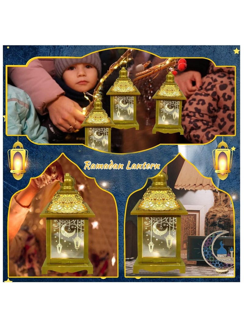 Yoawllty - Ramadan Lantern, Ramadan Decorations, Ramadan Lights with LED Candle, Warm White Decorative Lantern with Moon Star Light Pattern - Image 1