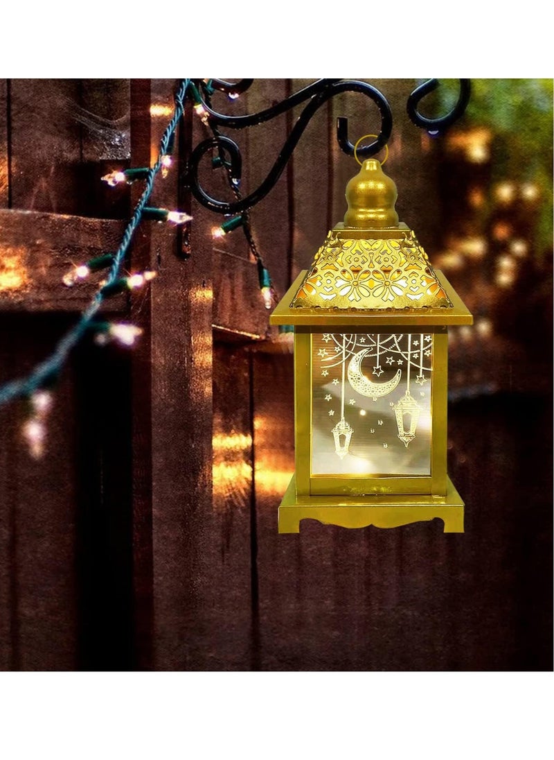 Yoawllty - Ramadan Lantern, Ramadan Decorations, Ramadan Lights with LED Candle, Warm White Decorative Lantern with Moon Star Light Pattern - Image 1