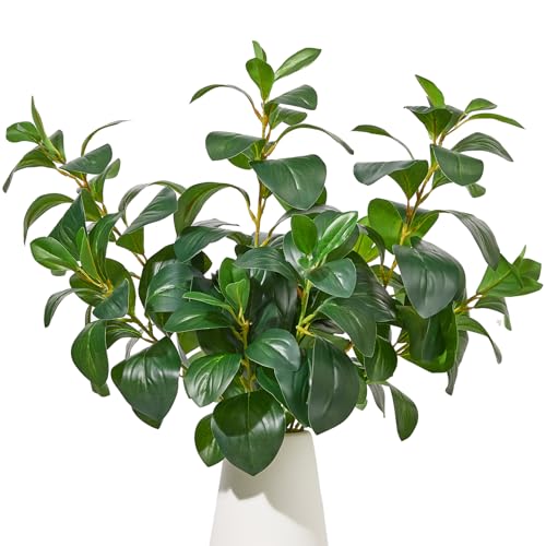 Heleze 3Pcs Faux Bigleaf Ficus Branches Artificial Shrubs Greenery Stems Fake Plants for Vase Home Decor Indoor 27.6" - Image 1