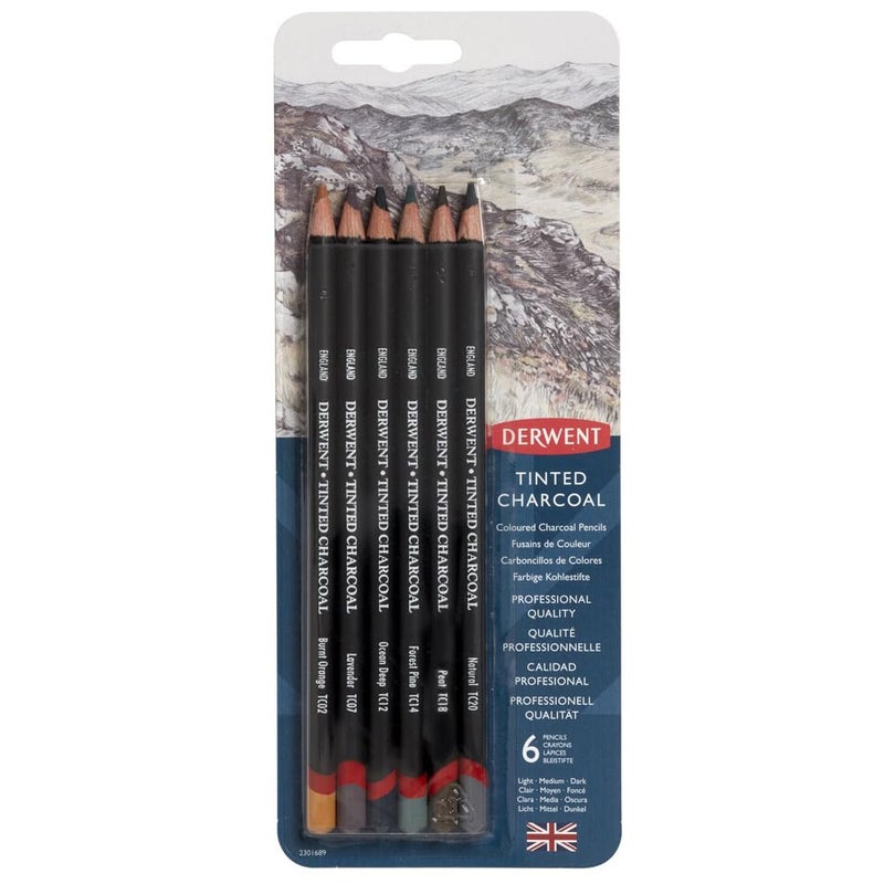 Derwent Tinted Charcoal Pencils 4mm Core Pack 6 Count 2301689
